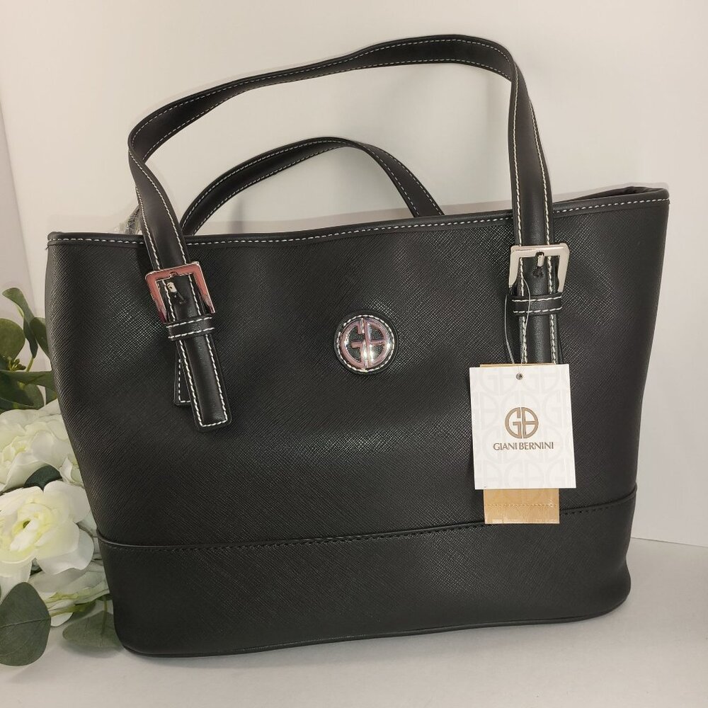 Giani Bernini Black Leather Tote Bag - Organizer Pockets & Smartphone Pocket MSR